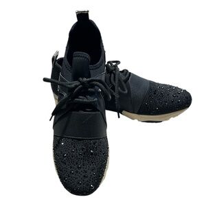 CARVELA  Womens 40.5 (9.5-10) Luxe Crystal Embellished Trainer Black/Metal 4832
